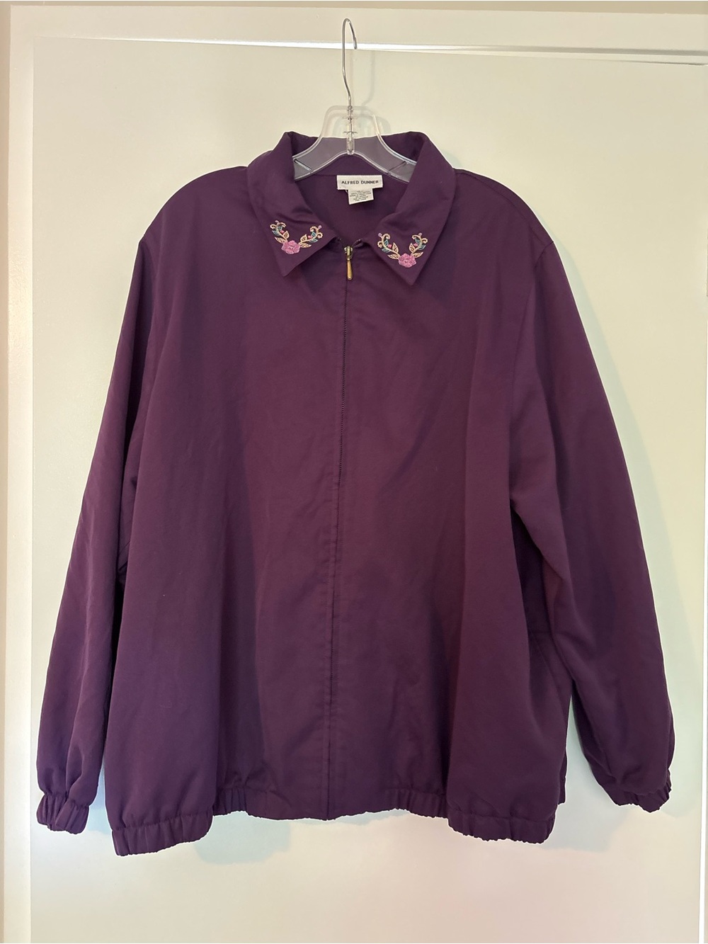 Vintage Alfred Dunner Plum Embroidered Collar Zip Jacket